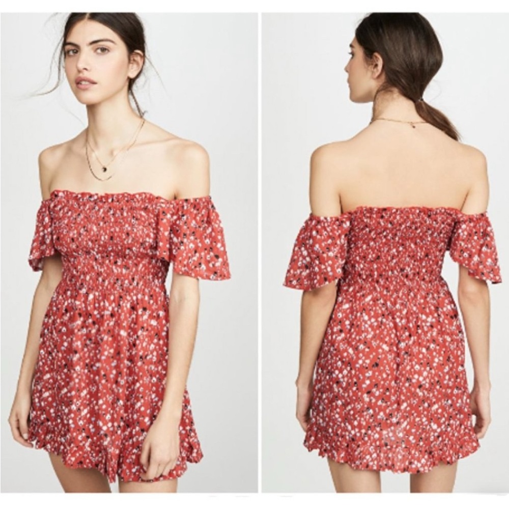 Tiare Hawaii Hendrix Red Floral Smocked Mini Dress NWT - Picture 2 of 10